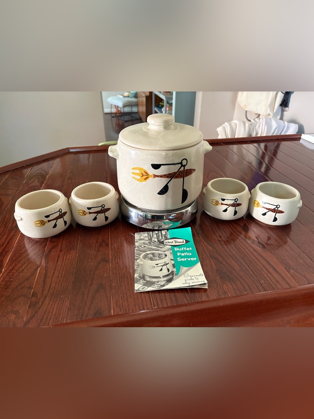 Vintage West Bend Bean Pot w Warmer and Individual Pots